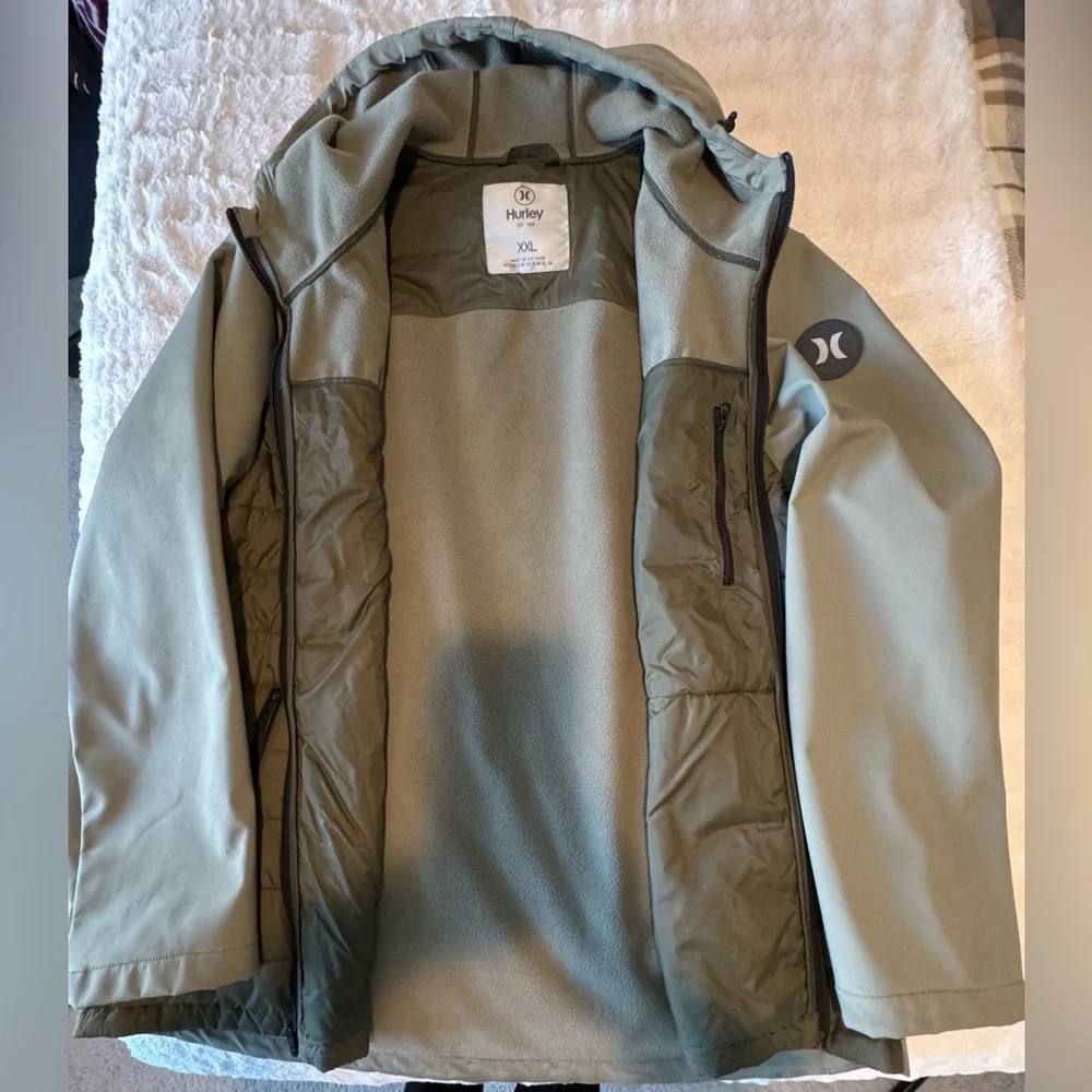 Hurley Men's Softshell Quilted Puffer Jacket Hooded Windbreaker - Picture 3 of 10